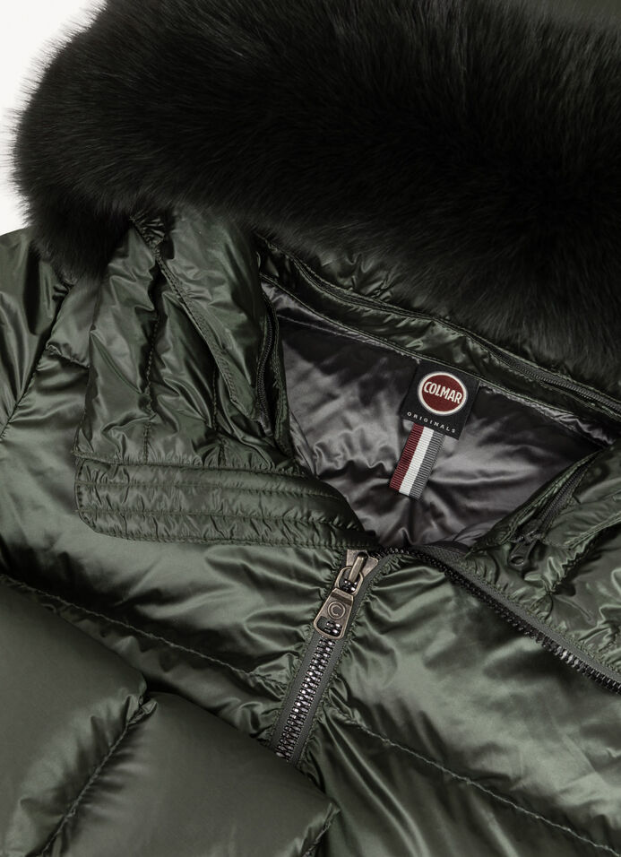 Iridescent down jacket with real fur hood - Colmar
