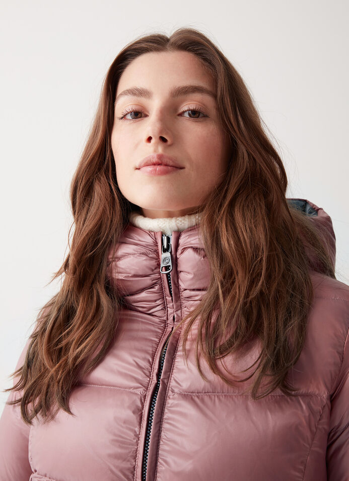Long iridescent down jacket with fixed hood - Colmar