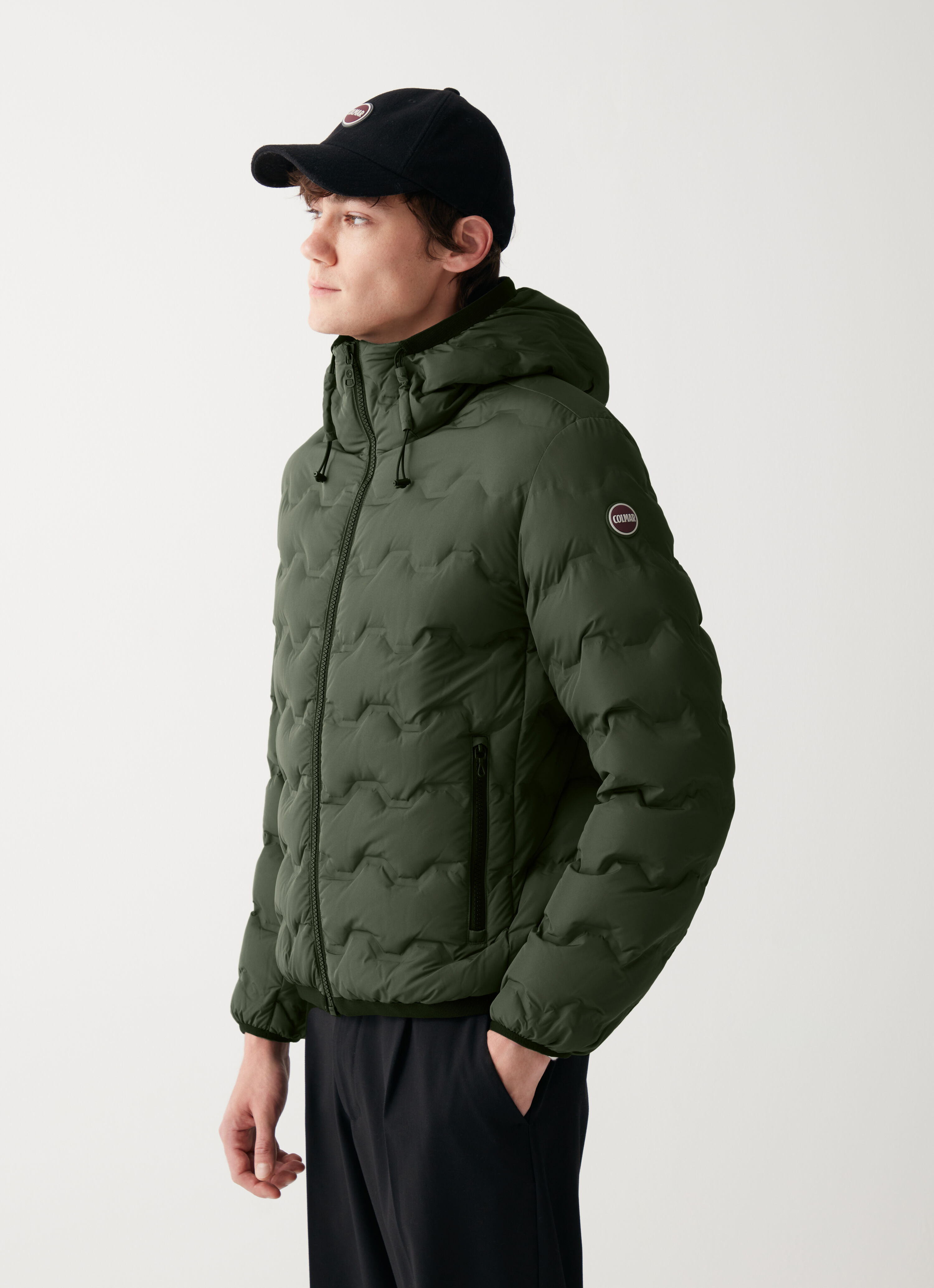 Quilted-effect down jacket with hood