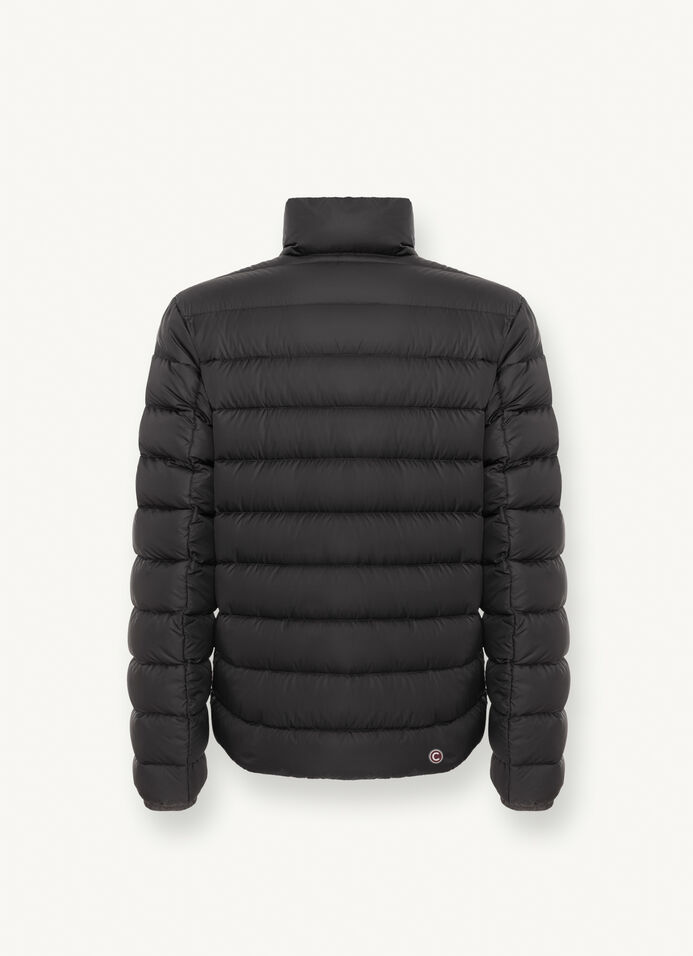 Sporty down jacket with fixed hood