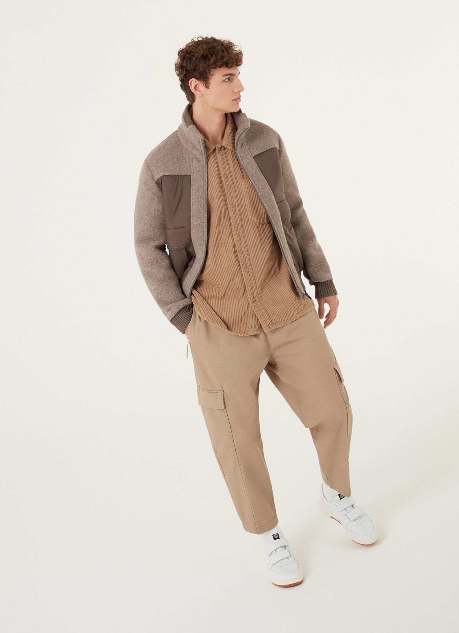Wool cloth bomber jacket with nylon inserts - Colmar