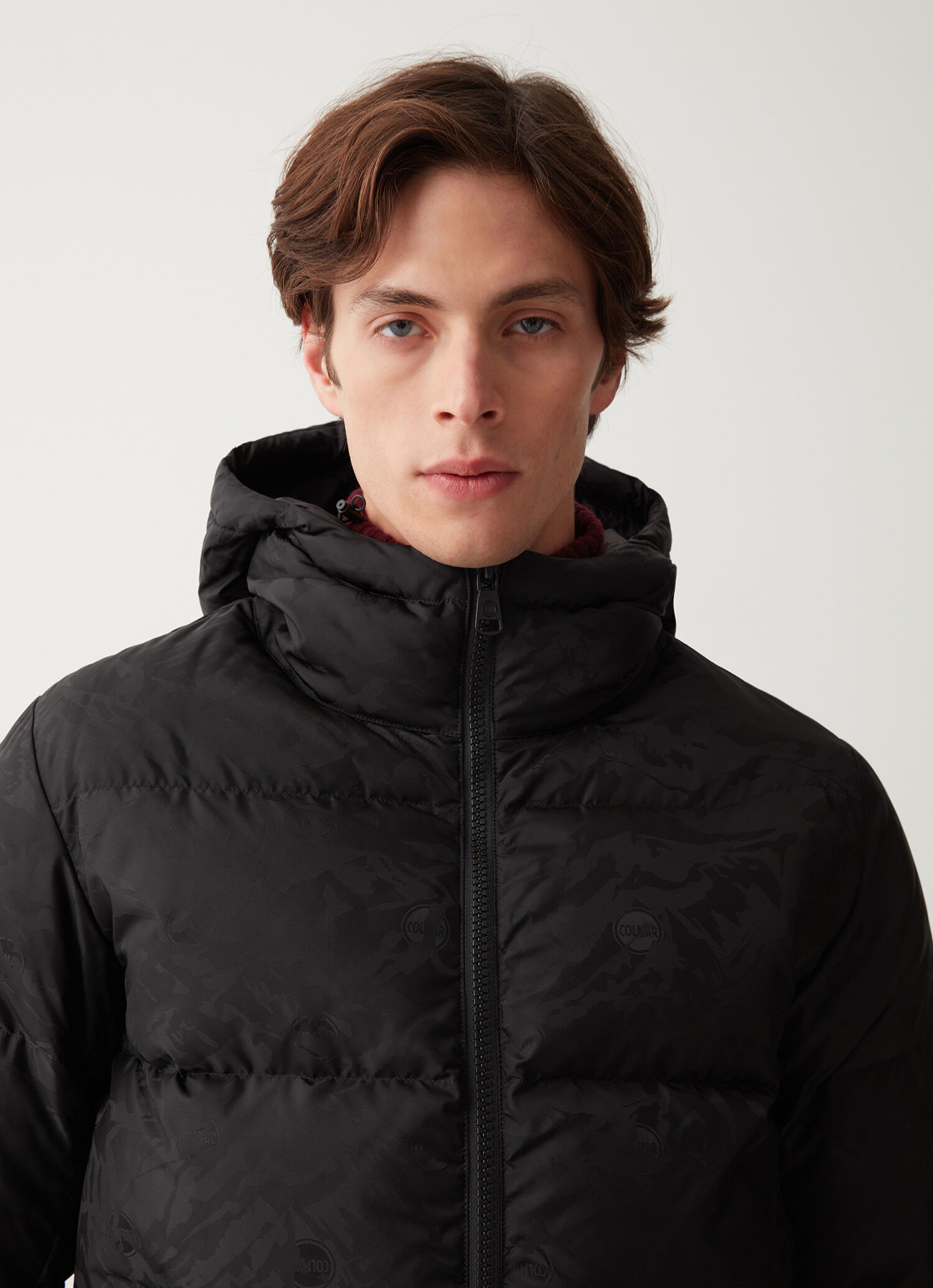 Oversized jacquard down jacket with hood colour BLACK | Colmar